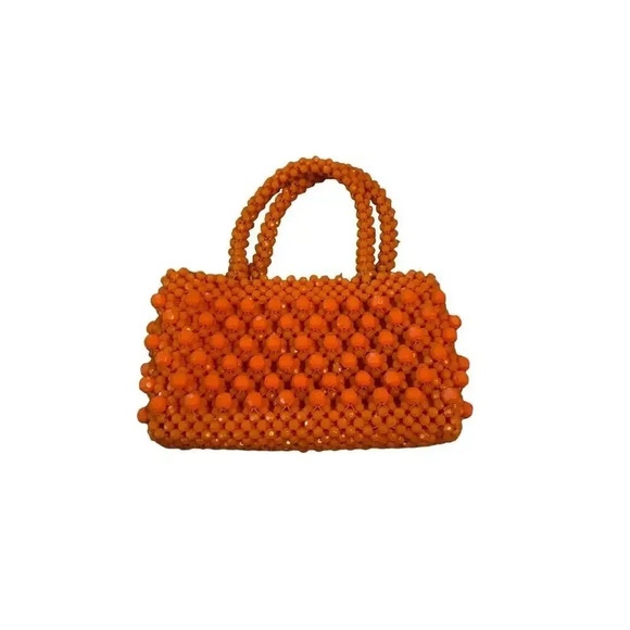Vintage 1960s Orange Beaded Handbag Purse Made in Italy - Picture 2 of 7